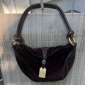 LAUREN BY RALPH LAUREN BROWN VELVET SHOULDER BAG PURSE